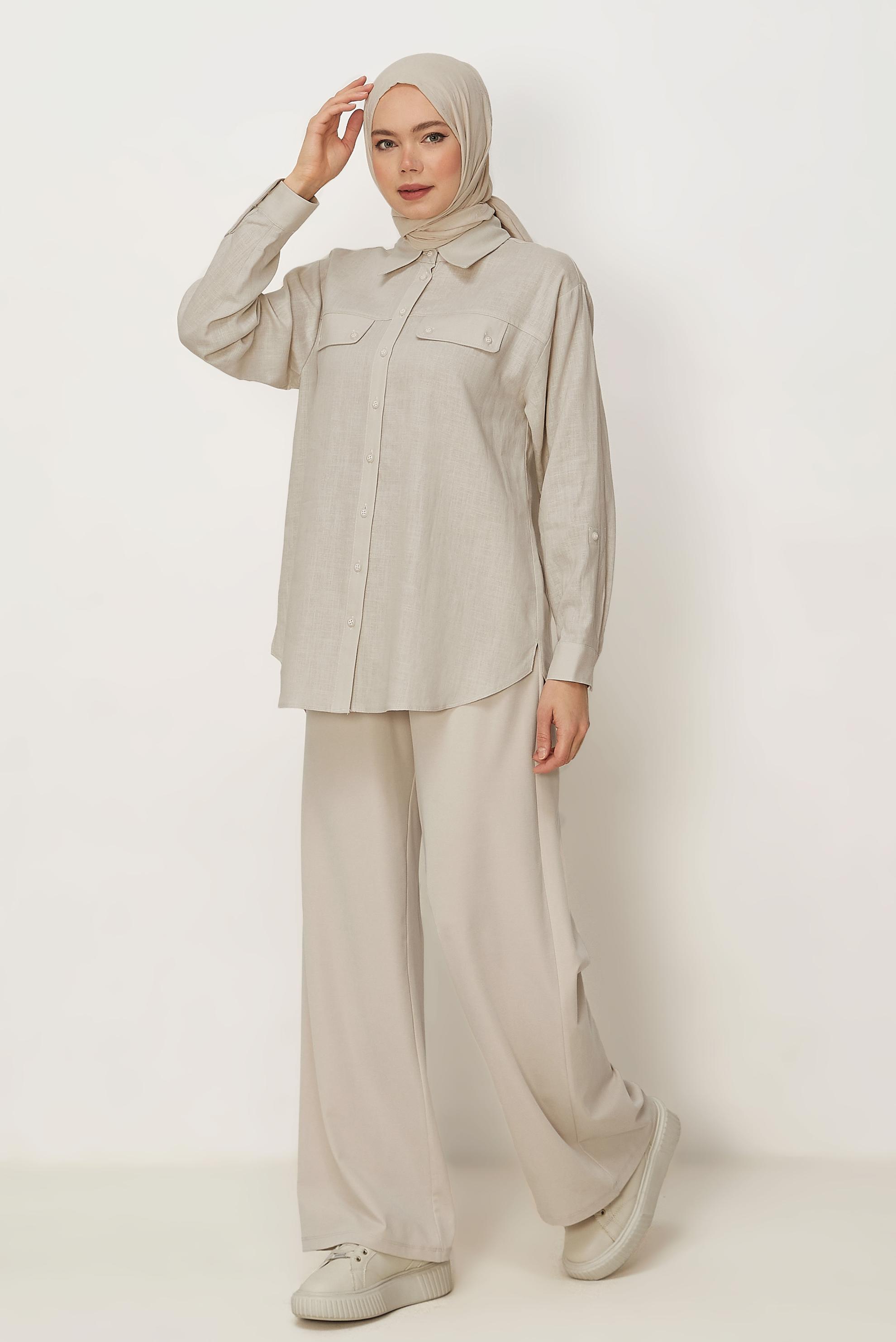 Tesettür giyim BEJ MODAL GENİŞ PAÇA PANTOLON 70973
