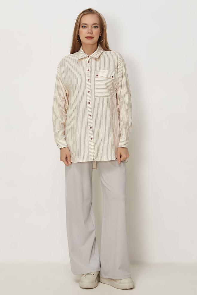 Hijab-Kleidung BEIGE MODALE HOSE MIT WEITEM BEIN 70973 - ALVİNA