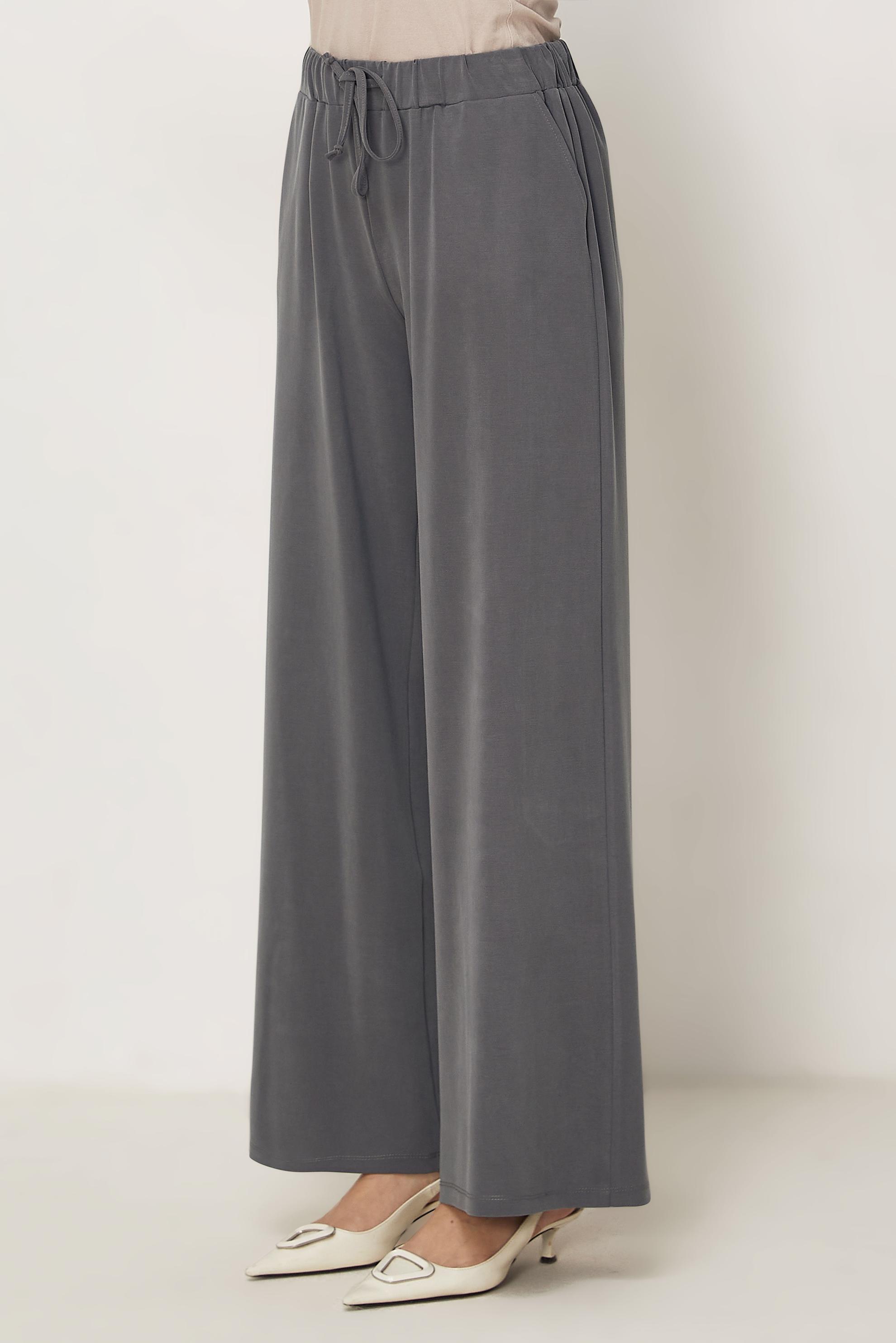 Tesettür giyim GRİ MODAL GENİŞ PAÇA PANTOLON 70973