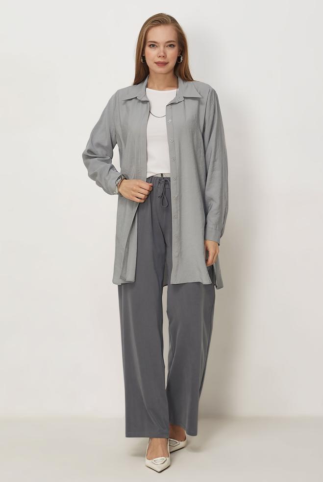 Hijab-Kleidung GRAU MODALE HOSE MIT WEITEM BEIN 70973 - ALVİNA