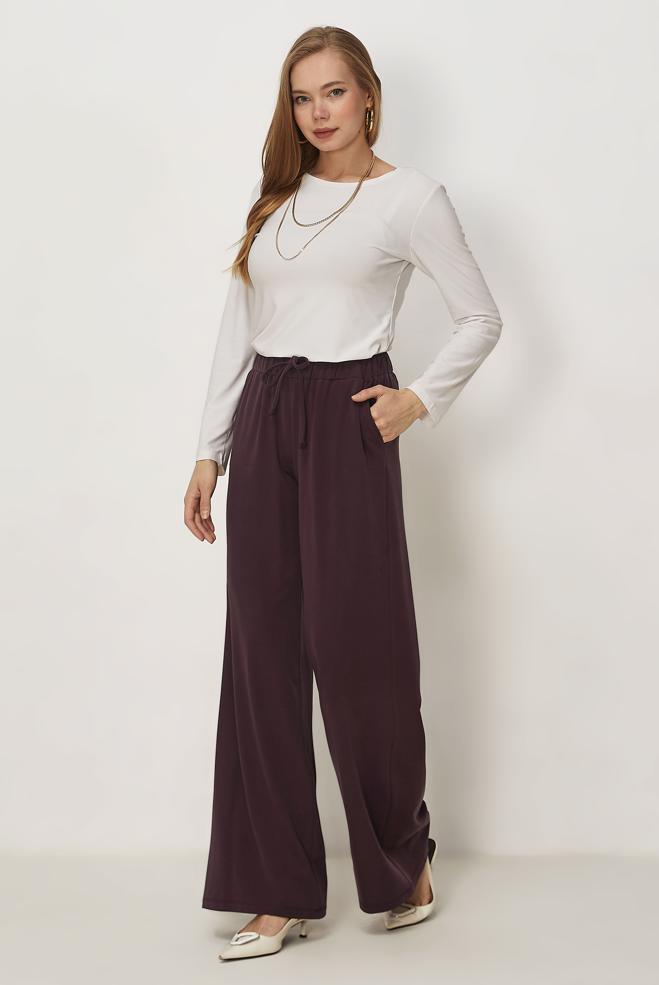 Hijab-Kleidung BURGUND MODALE HOSE MIT WEITEM BEIN 70973 - ALVİNA
