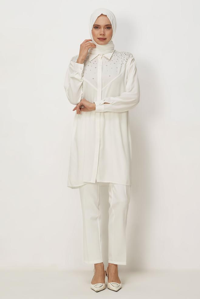 Hijab clothing WHITE STRAIGHT CUT PANTS 70979 - ALVİNA
