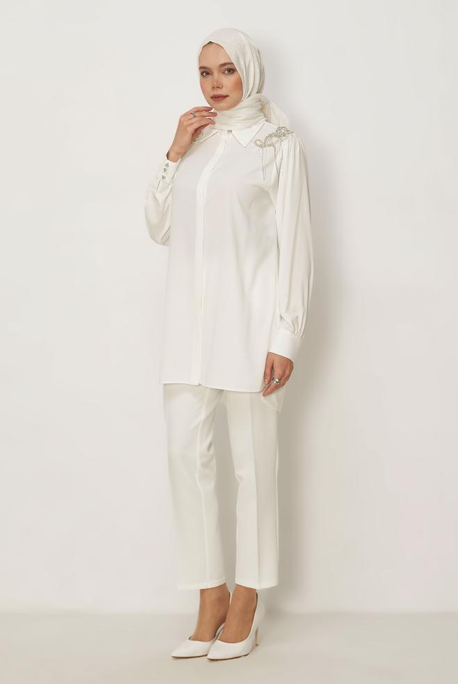 Hijab clothing WHITE STRAIGHT CUT PANTS 70980 - ALVİNA
