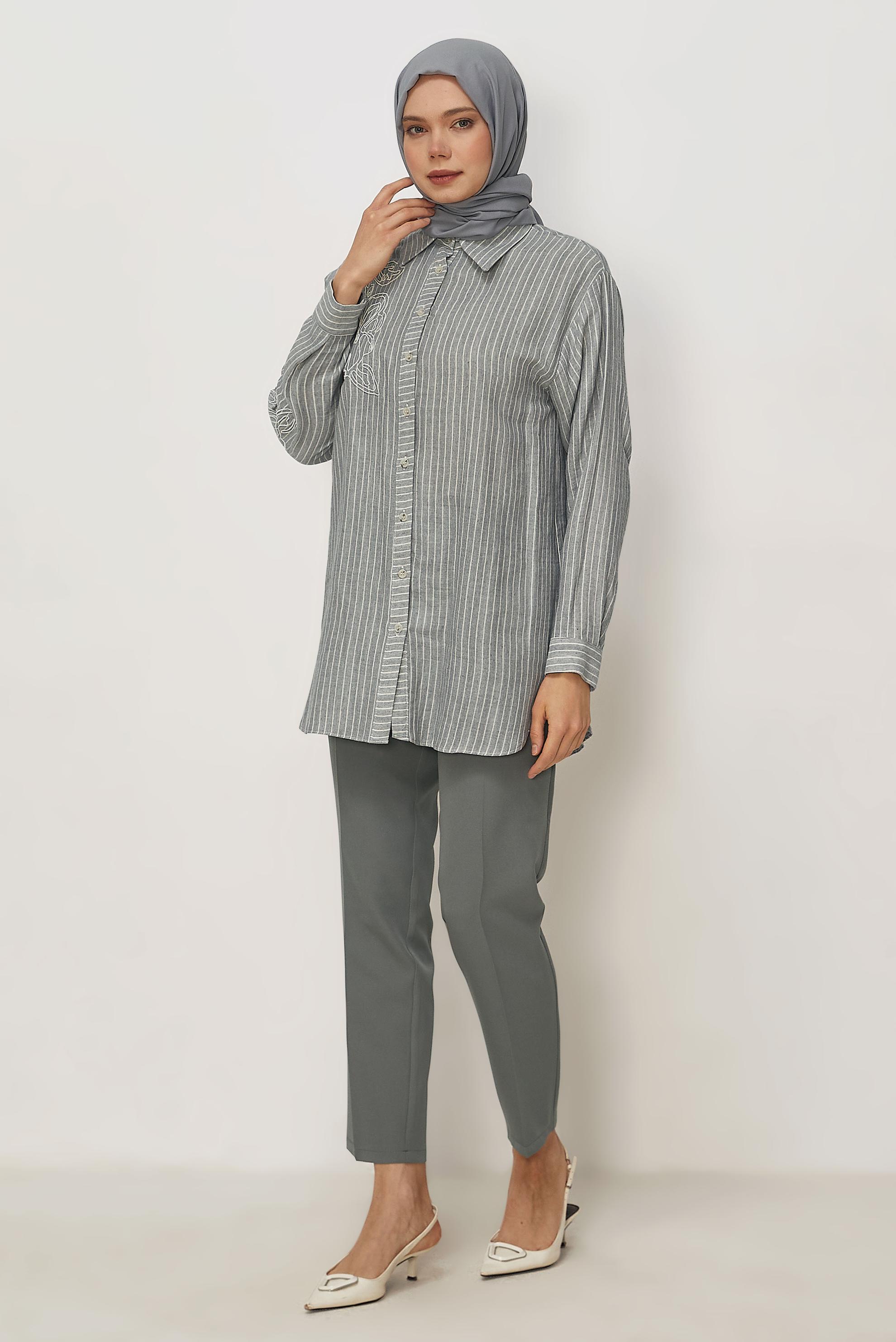 Tesettür giyim GRİ DÜZ KESİM PANTOLON 70980