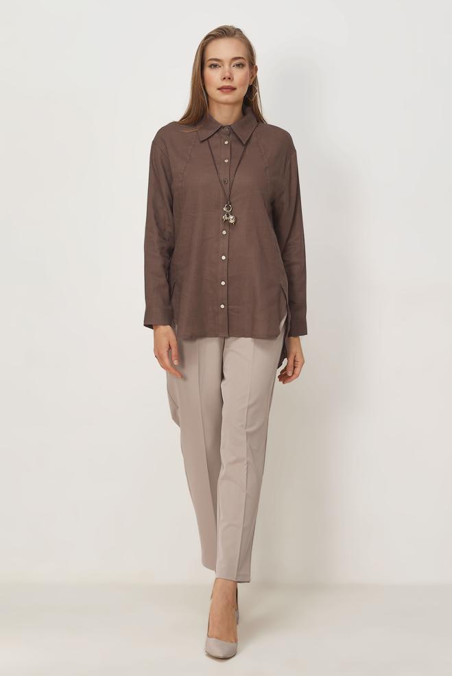 Hijab clothing BEIGE BELT DETAILED PANTS 70982 - ALVİNA