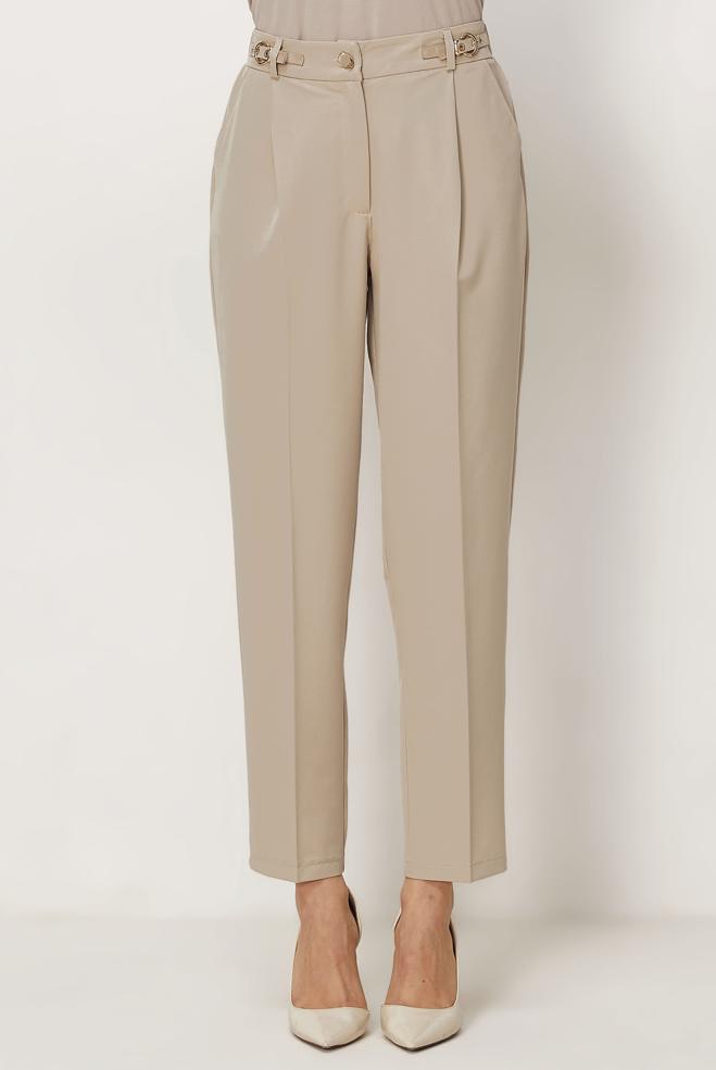 Hijab clothing BEIGE BELT DETAILED PANTS 70982 - ALVİNA