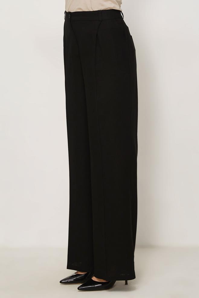 Hijab clothing BLACK LINEN WIDE LEG PANTS 70986 - ALVİNA