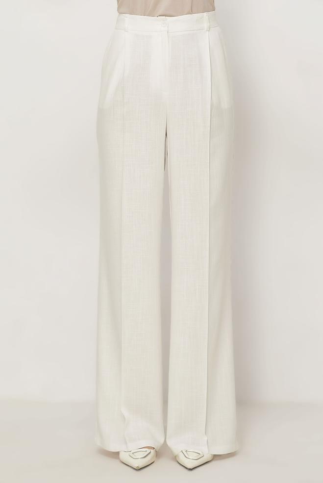 Hijab clothing WHITE LINEN WIDE LEG PANTS 70986 - ALVİNA
