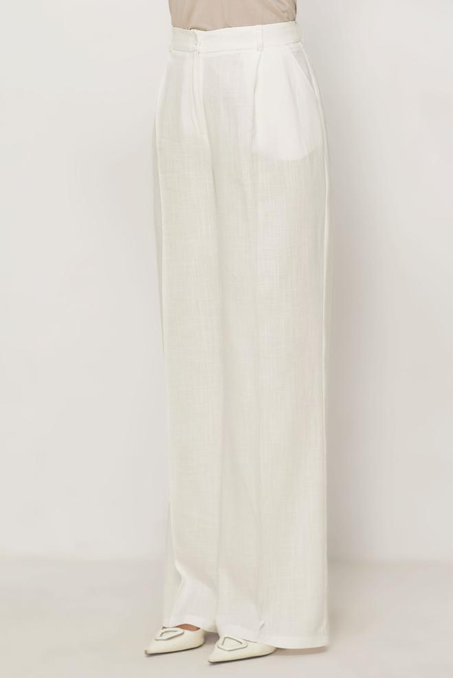 Hijab clothing WHITE LINEN WIDE LEG PANTS 70986 - ALVİNA