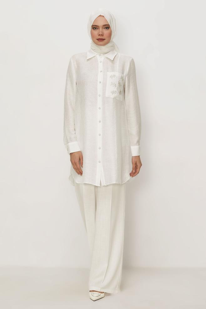Hijab clothing WHITE LINEN WIDE LEG PANTS 70986 - ALVİNA
