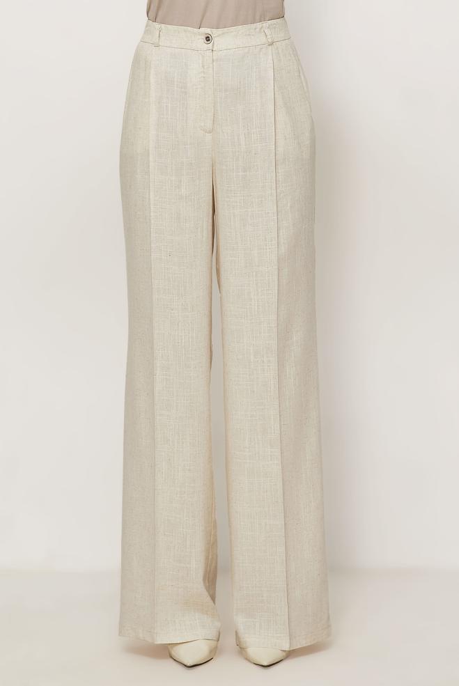 Hijab clothing BEIGE LINEN WIDE LEG PANTS 70986 - ALVİNA