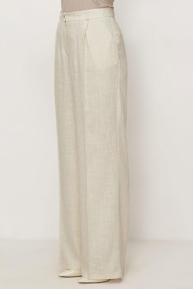 Hijab clothing BEIGE LINEN WIDE LEG PANTS 70986 - ALVİNA