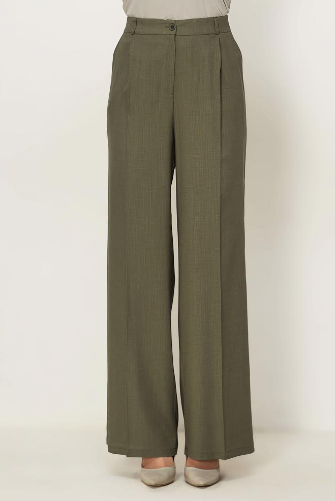 Hijab clothing KHAKI LINEN WIDE LEG PANTS 70986 - ALVİNA