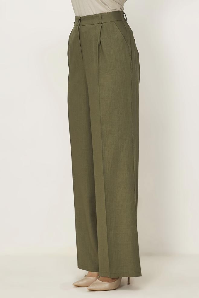 Hijab clothing KHAKI LINEN WIDE LEG PANTS 70986 - ALVİNA