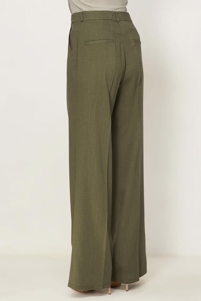 Hijab clothing KHAKI LINEN WIDE LEG PANTS 70986 - ALVİNA