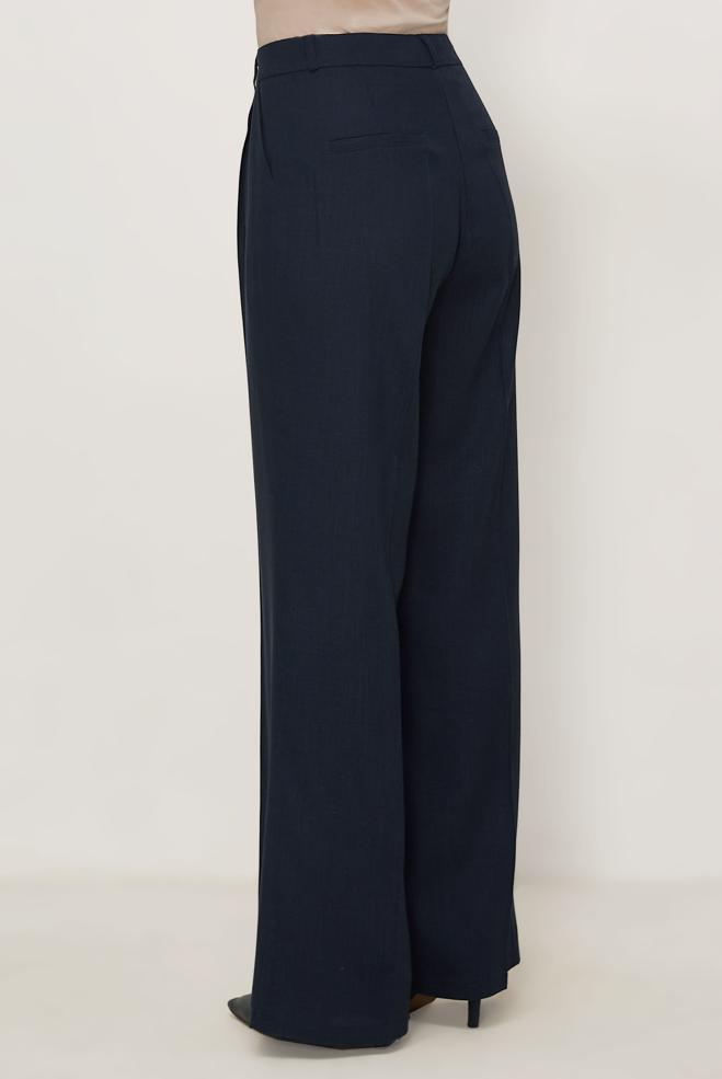 Hijab clothing NAVY BLUE LINEN WIDE LEG PANTS 70986 - ALVİNA