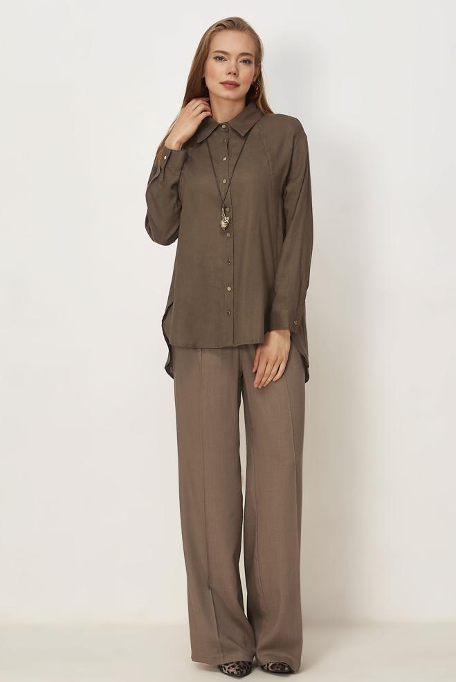Hijab clothing MINK LINEN WIDE LEG PANTS 70986 - ALVİNA