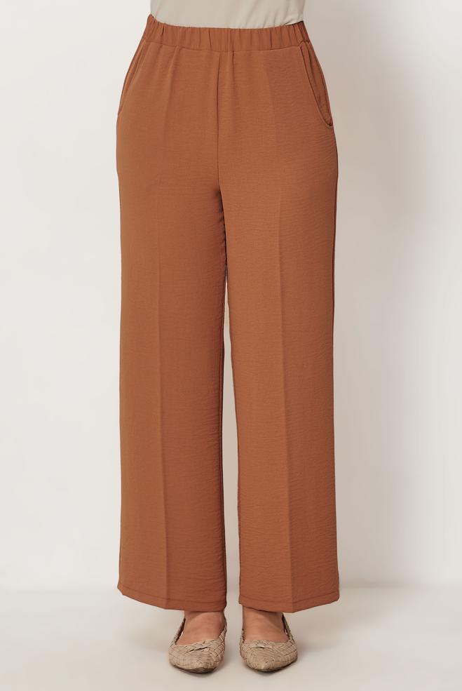Tesettür giyim TABA GENİŞ PAÇA PANTOLON 70989 - ALVİNA