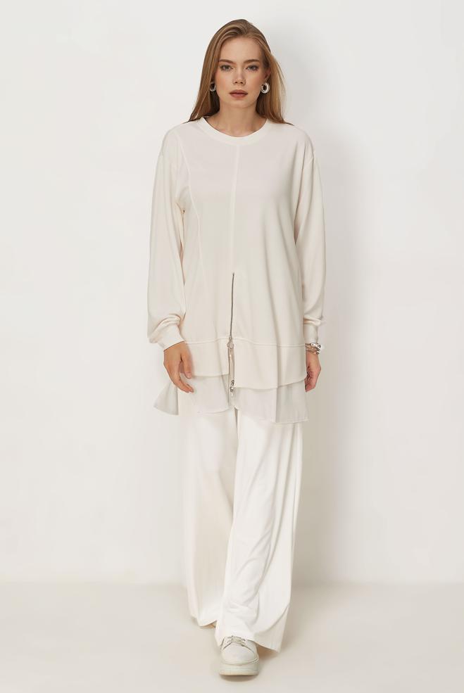Hijab clothing WHITE ELASTIC WAIST PANTS 70993 - ALVİNA