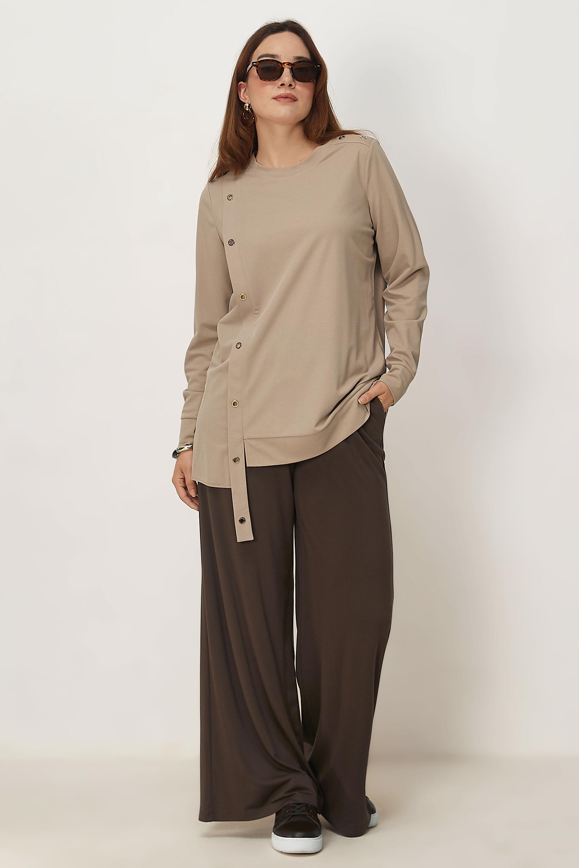 Tesettür giyim KAHVE BELİ LASTİKLİ PANTOLON 70993