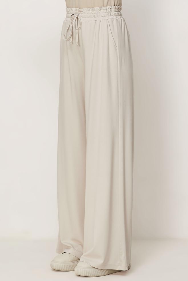 Hijab clothing ECRU ELASTIC WAIST PANTS 70993 - ALVİNA