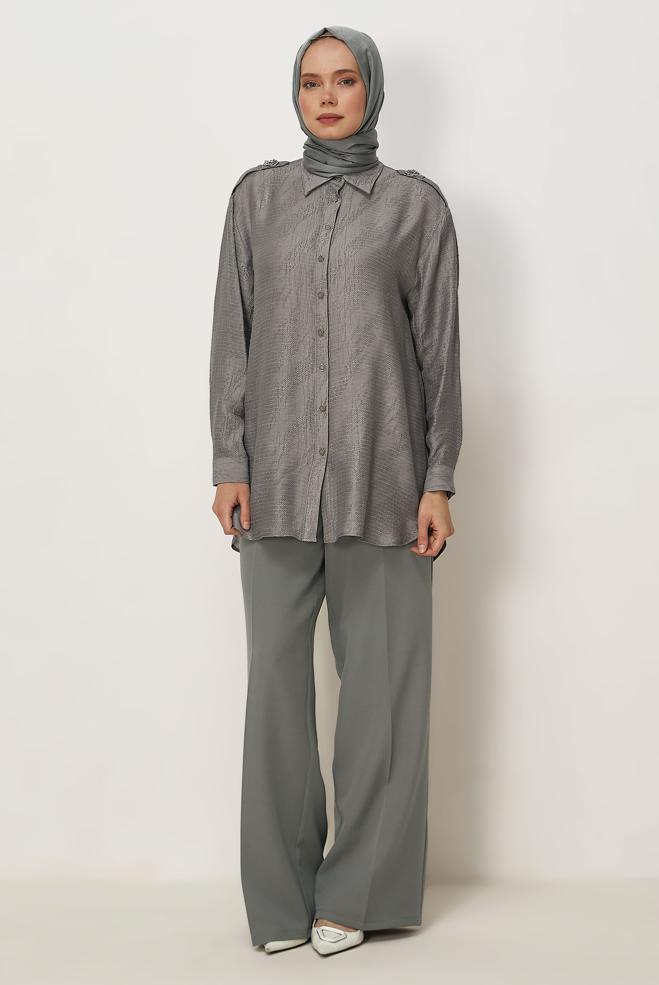 Hijab clothing GREY WIDELEG PANTS 70994 - ALVİNA