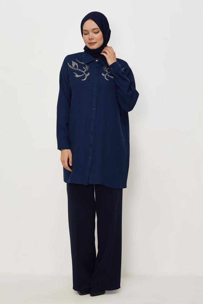 Hijab clothing NAVY BLUE WIDELEG PANTS 70994 - ALVİNA