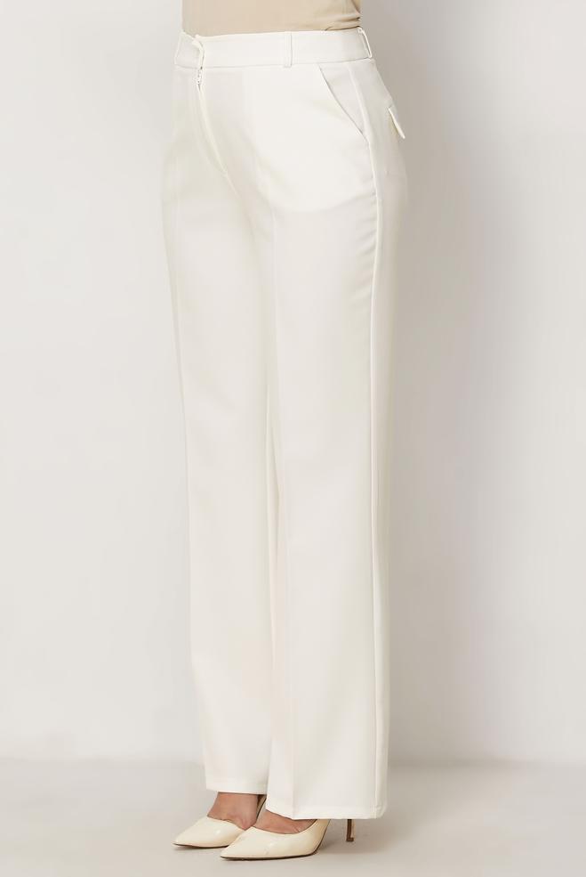 Hijab-Kleidung WEISS GERADE GESCHNITTENE HOSE 70998 - ALVİNA