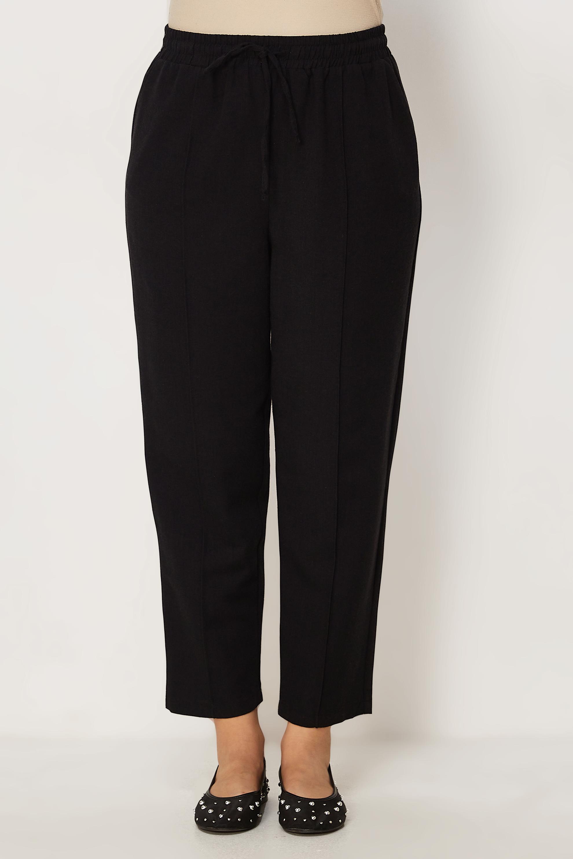 Tesettür giyim SİYAH BELİ LASTİKLİ KETEN PANTOLON 71002