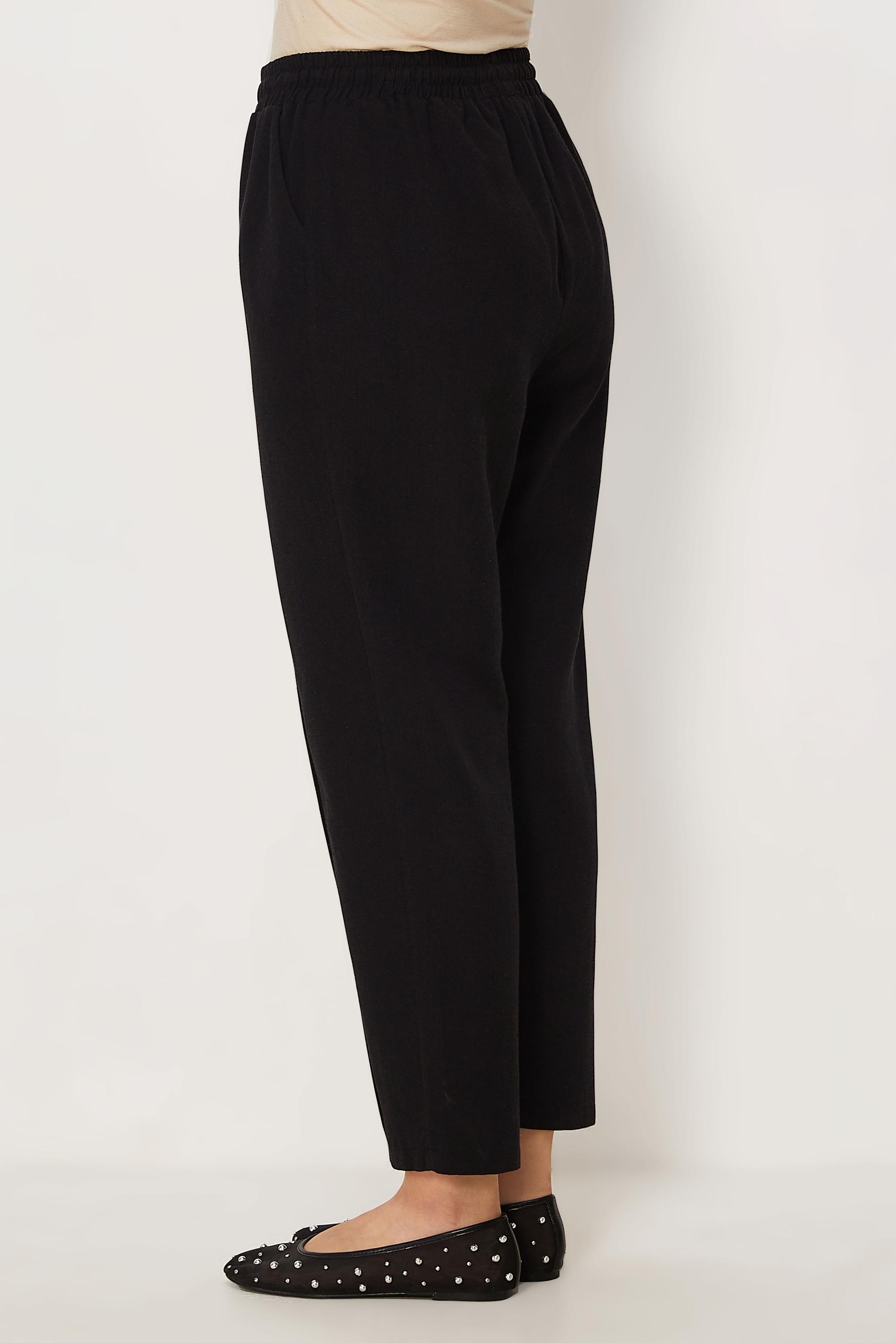 Tesettür giyim SİYAH BELİ LASTİKLİ KETEN PANTOLON 71002