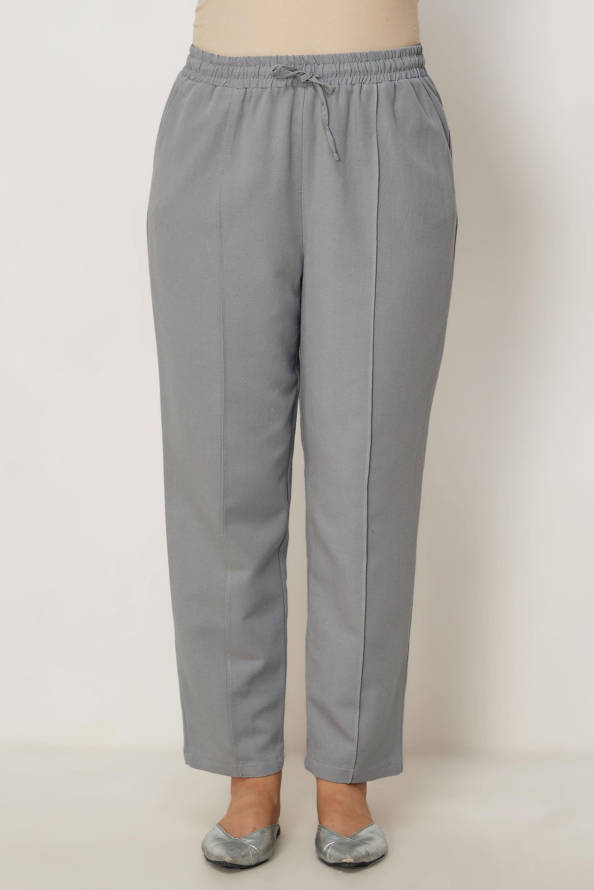 Tesettür giyim GRİ BELİ LASTİKLİ KETEN PANTOLON 71002