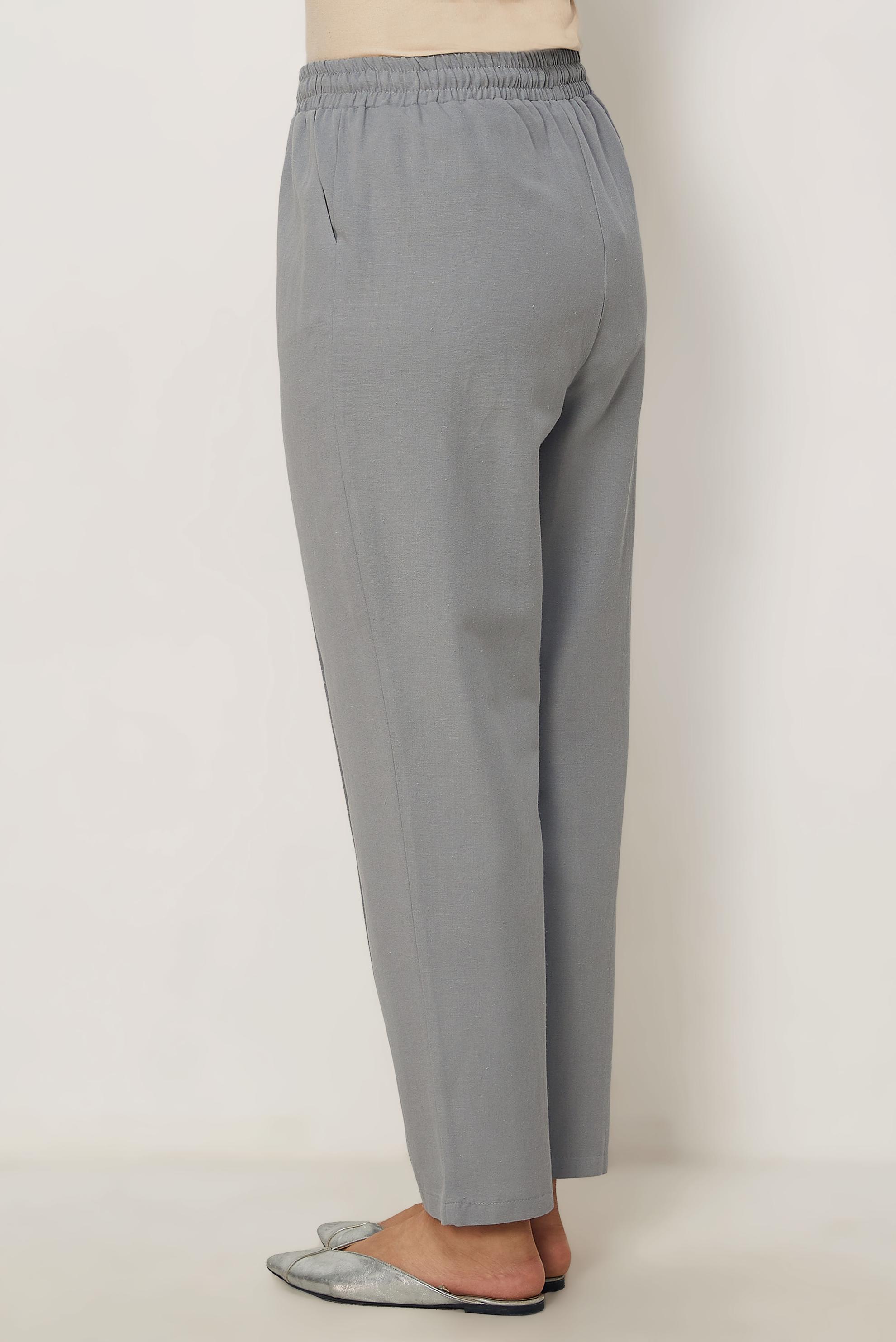 Tesettür giyim GRİ BELİ LASTİKLİ KETEN PANTOLON 71002