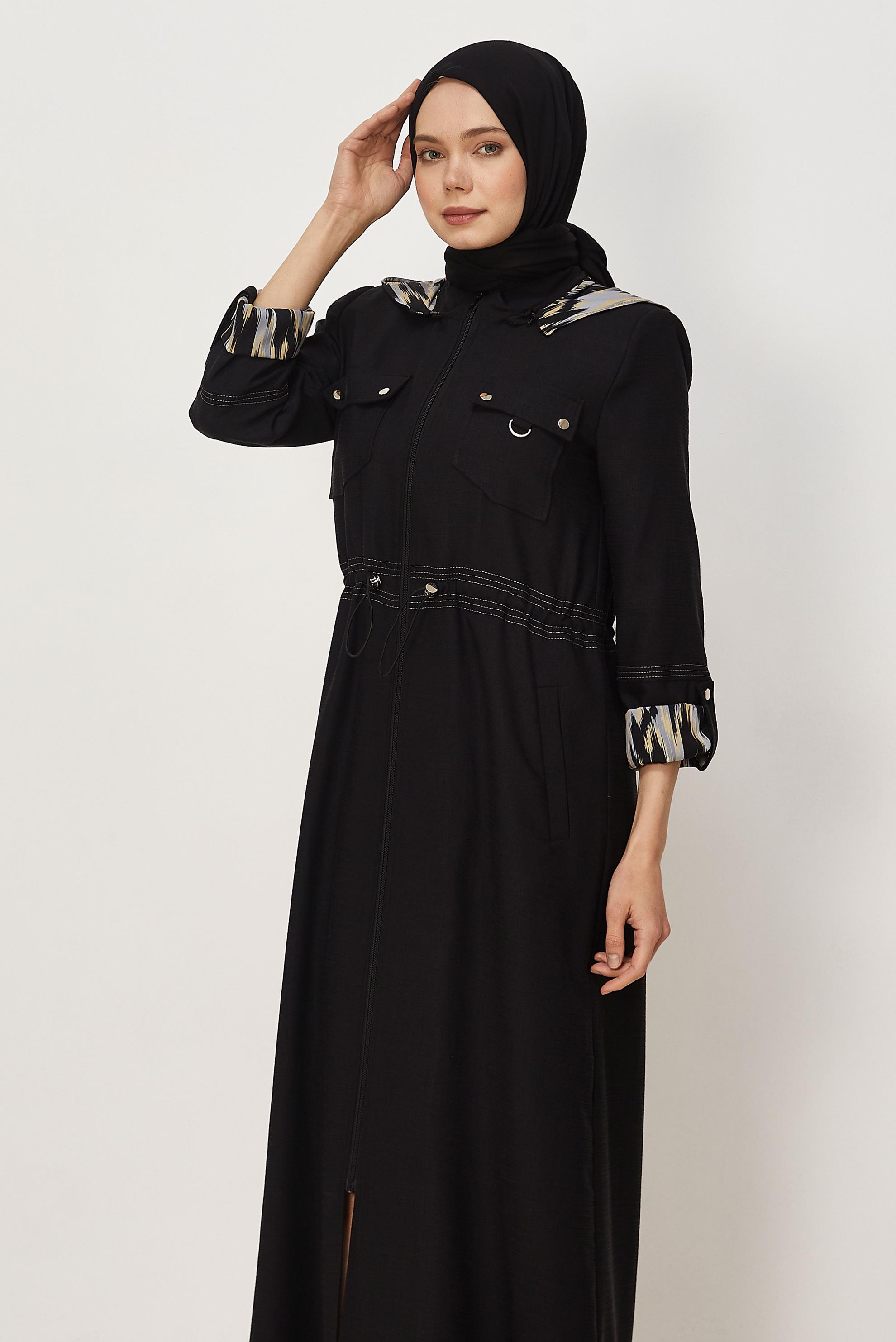 Hijab clothing BLACK HOODED TOPCOAT 11005