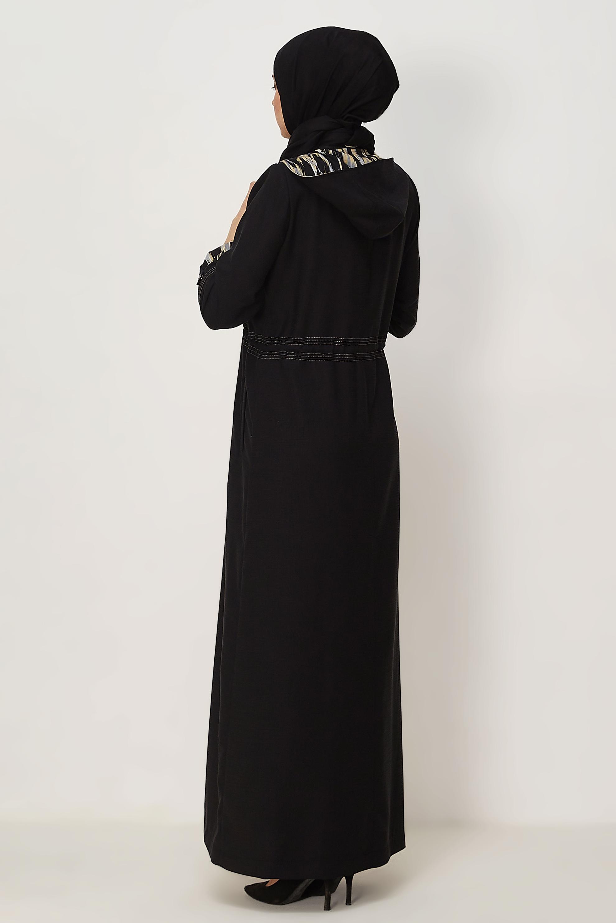 Hijab clothing BLACK HOODED TOPCOAT 11005