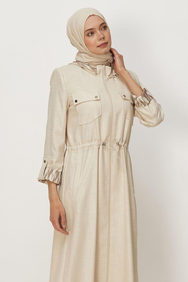 Hijab clothing BEIGE HOODED TOPCOAT 11005 - ALVİNA