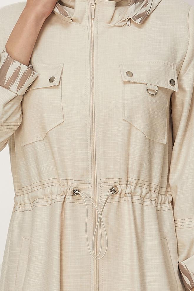 Hijab clothing BEIGE HOODED TOPCOAT 11005 - ALVİNA