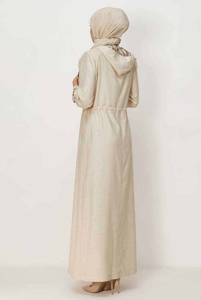 Hijab clothing BEIGE HOODED TOPCOAT 11005 - ALVİNA