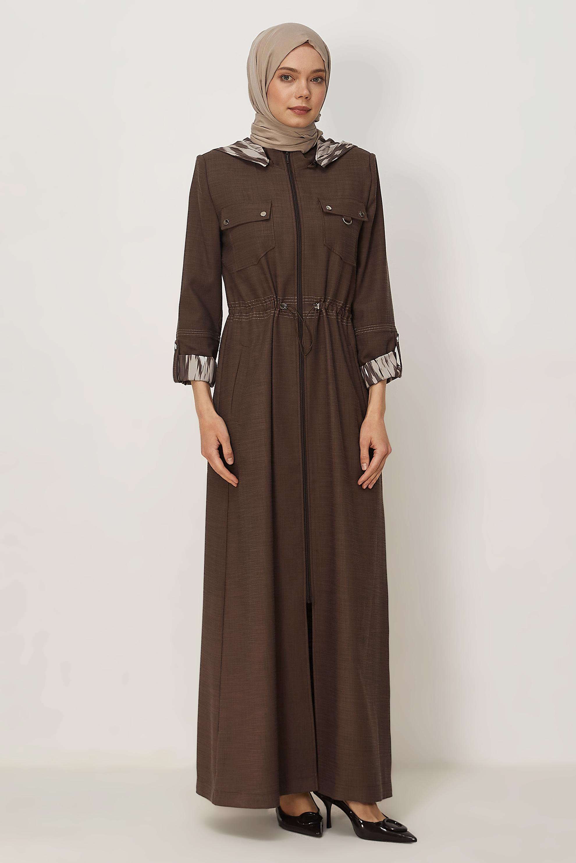 Hijab clothing BROWN HOODED TOPCOAT 11005