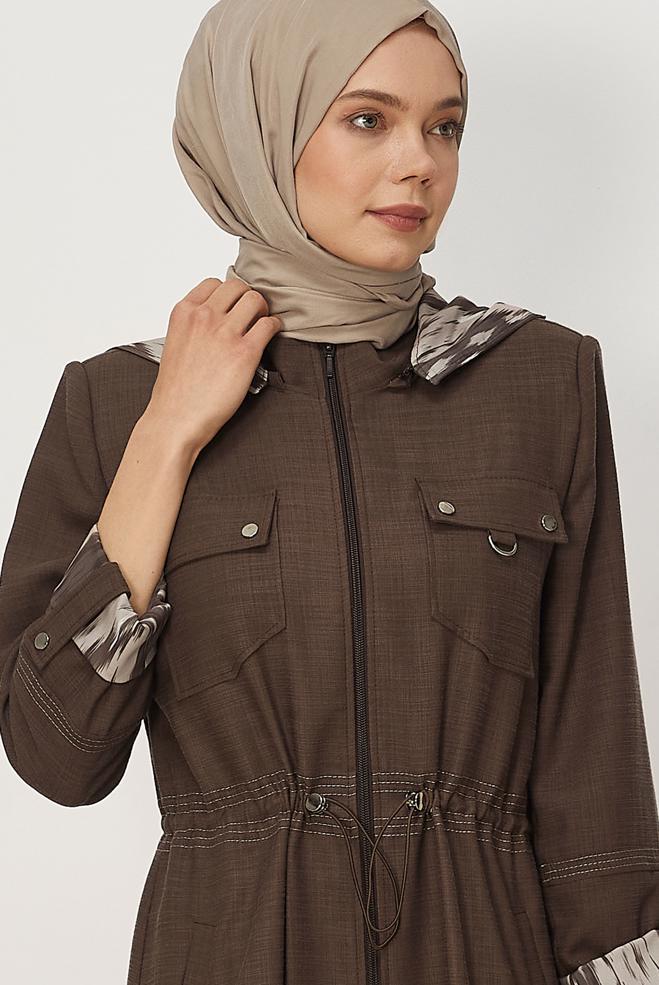 Hijab clothing BROWN HOODED TOPCOAT 11005 - ALVİNA