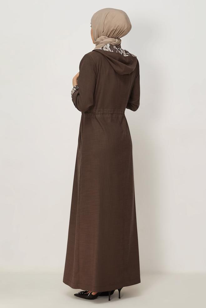 Hijab clothing BROWN HOODED TOPCOAT 11005 - ALVİNA