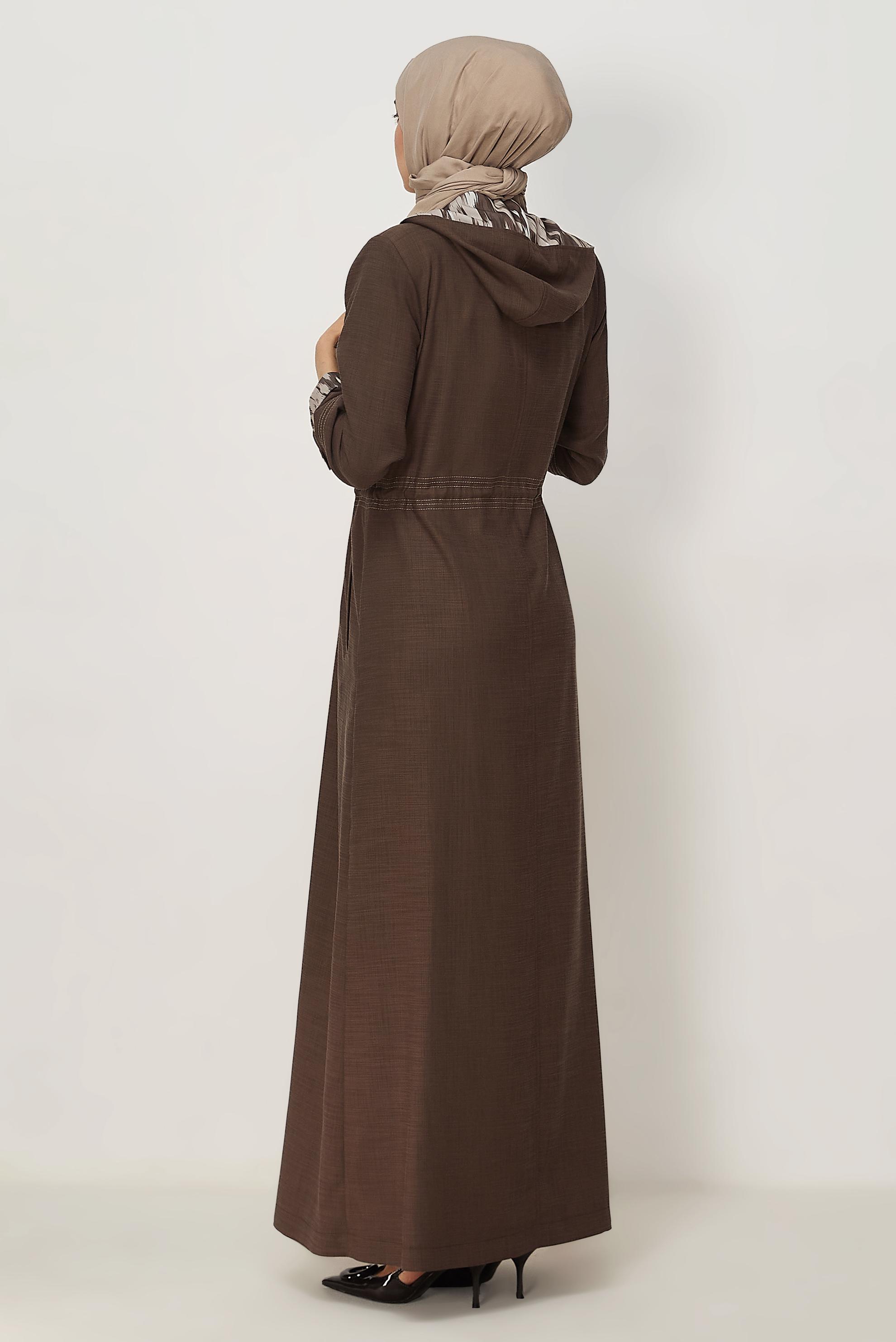 Hijab clothing BROWN HOODED TOPCOAT 11005