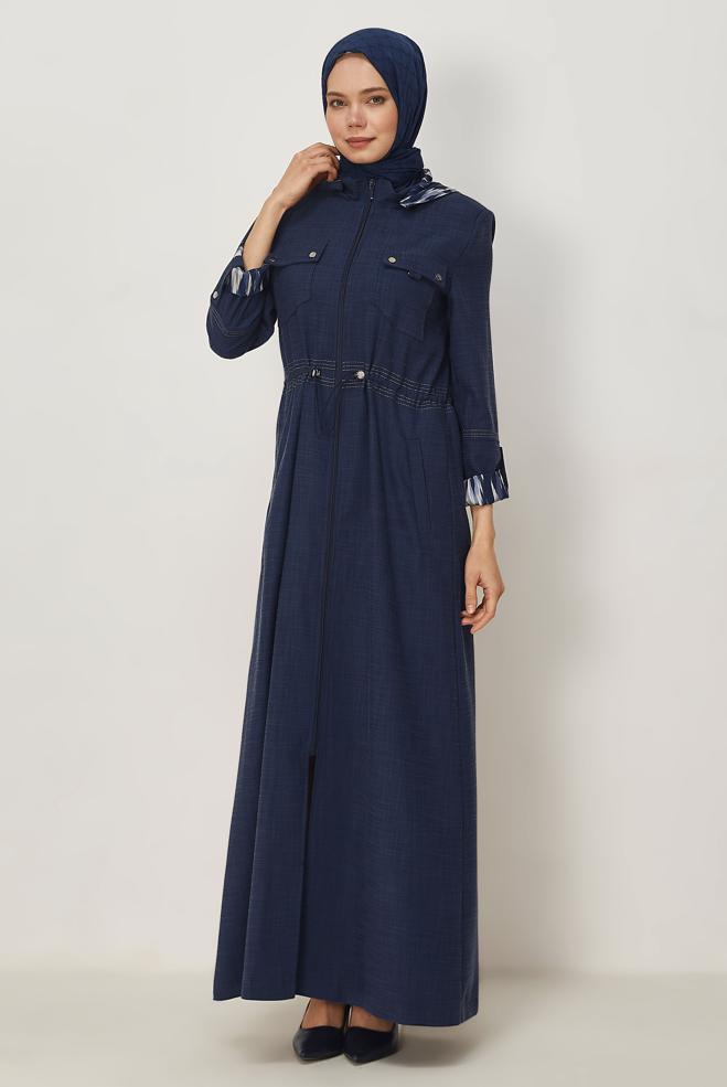 Hijab clothing NAVY BLUE HOODED TOPCOAT 11005 - ALVİNA