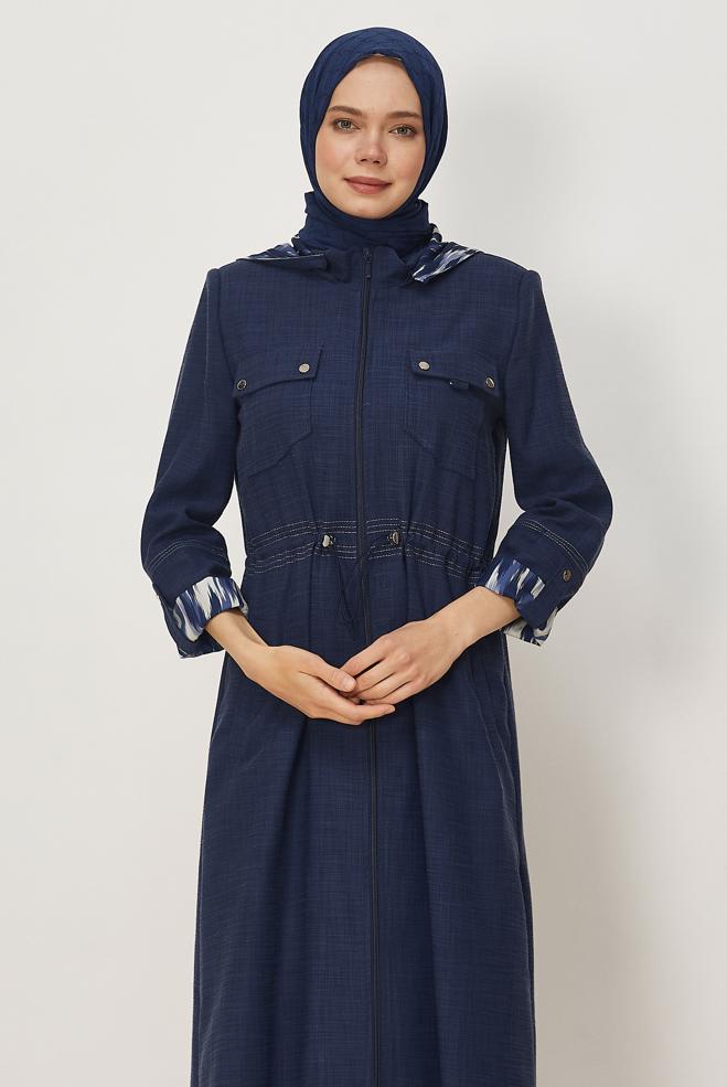 Hijab clothing NAVY BLUE HOODED TOPCOAT 11005 - ALVİNA