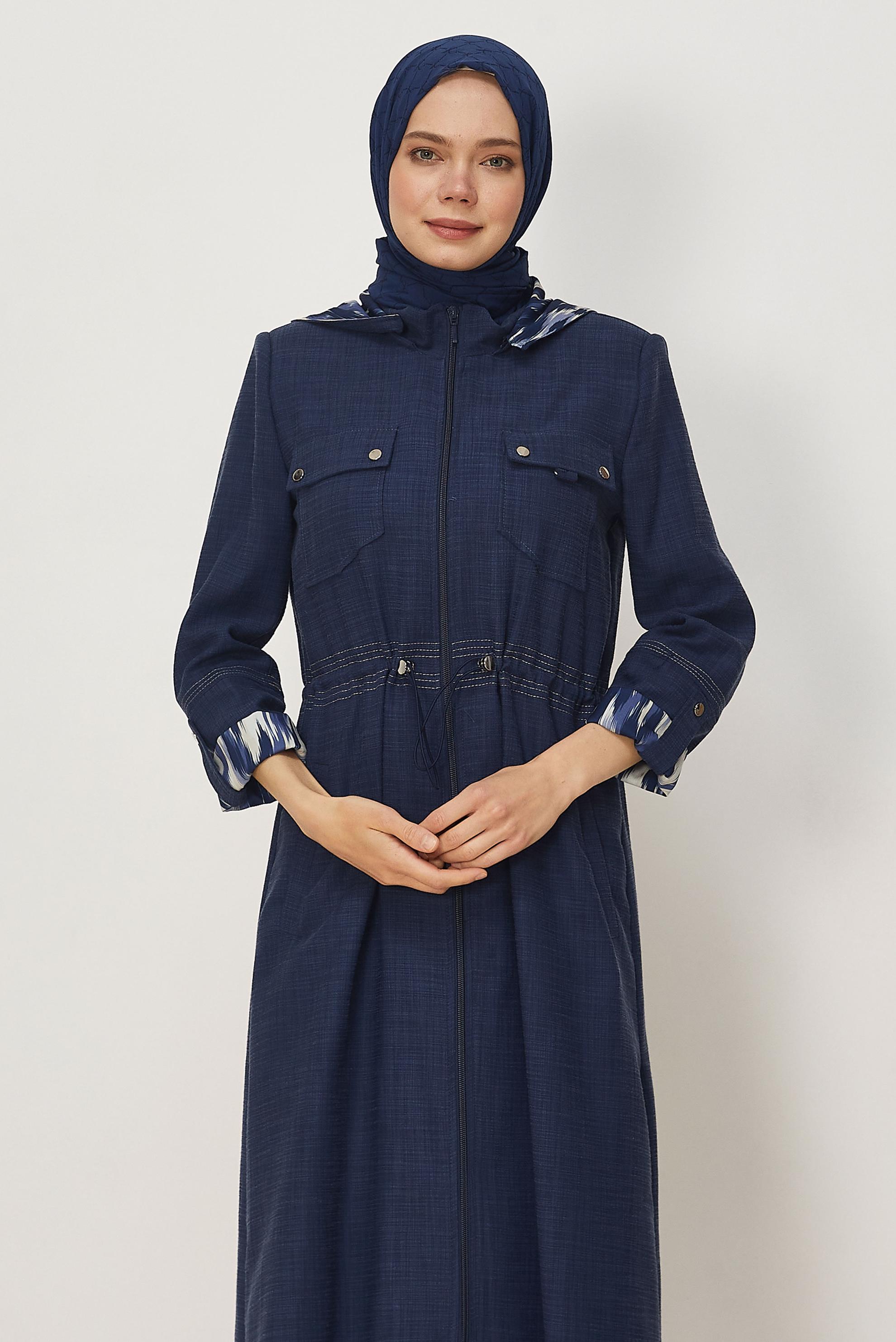 Hijab clothing NAVY BLUE HOODED TOPCOAT 11005