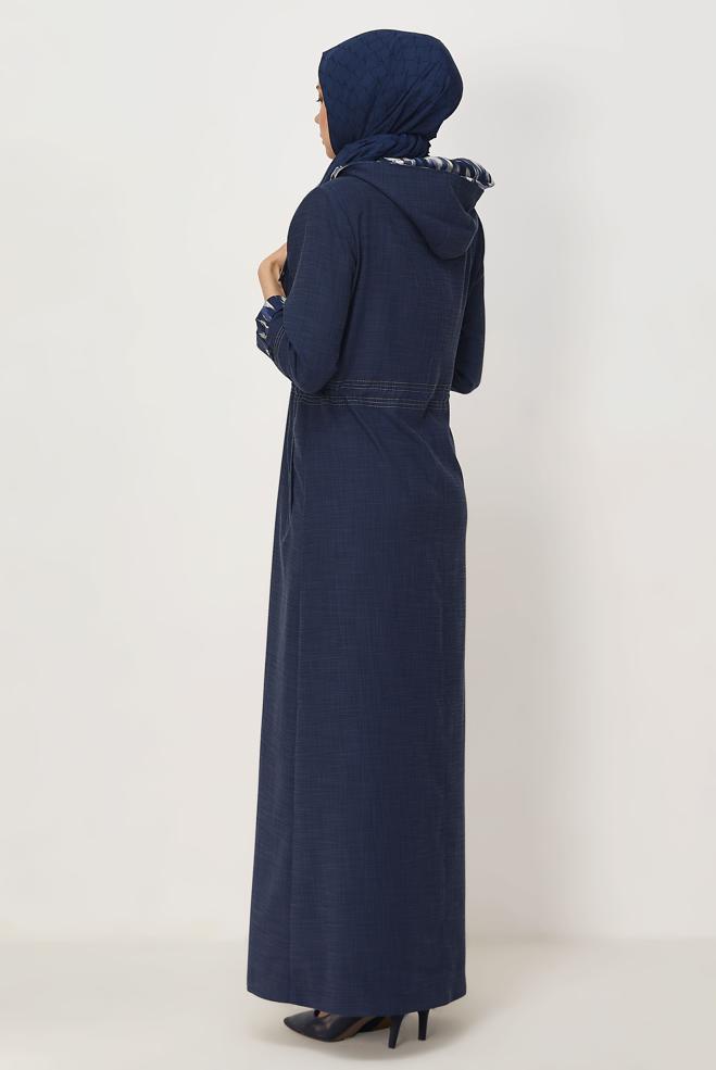 Hijab clothing NAVY BLUE HOODED TOPCOAT 11005 - ALVİNA
