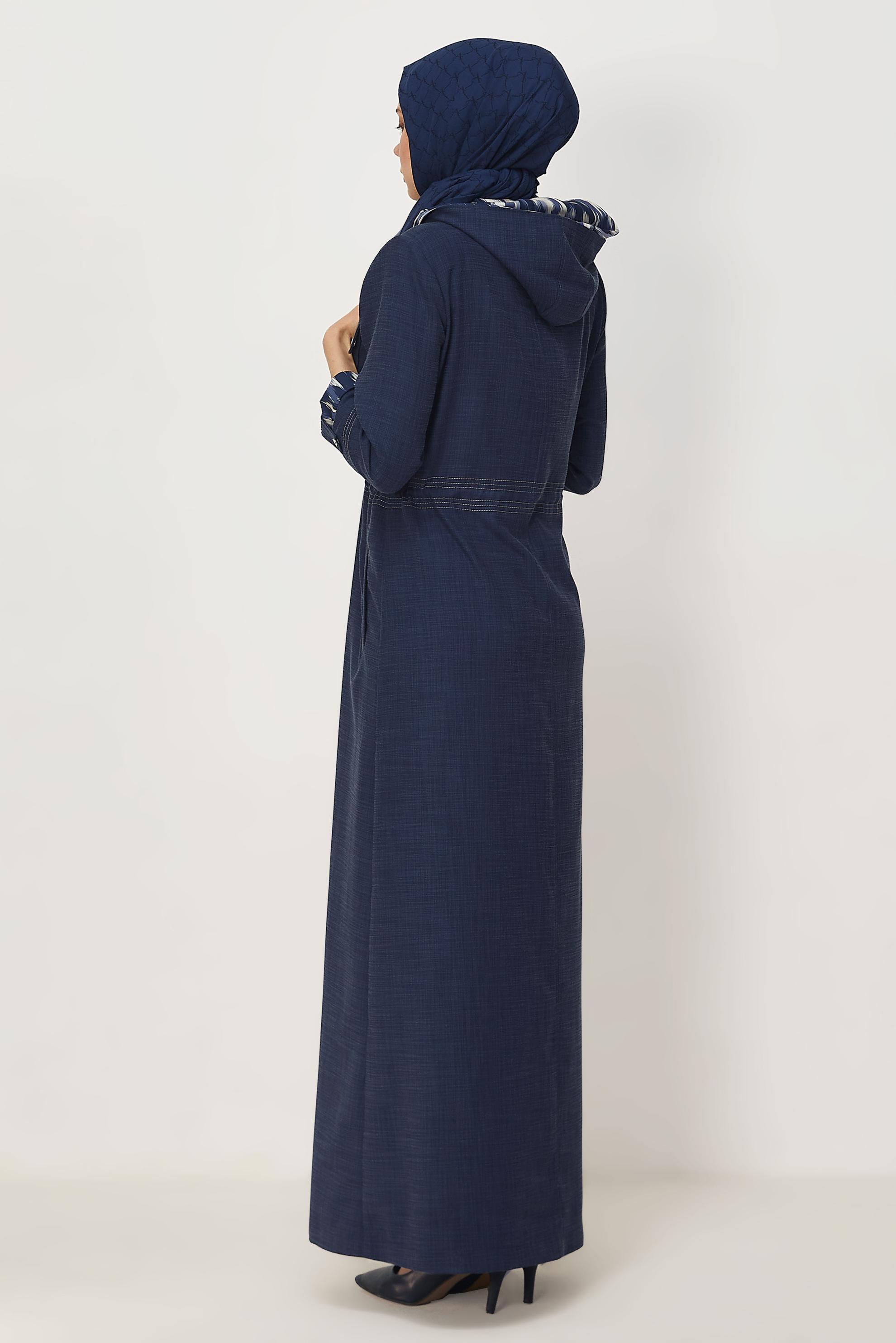 Hijab clothing NAVY BLUE HOODED TOPCOAT 11005