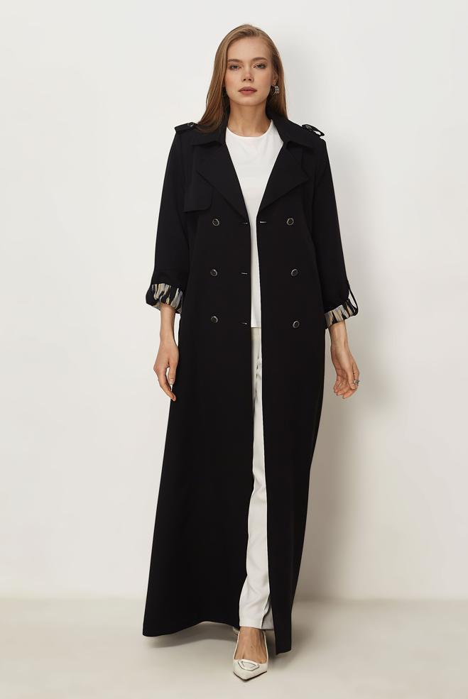 Hijab clothing BLACK BELTED TOPCOAT 11006 - ALVİNA