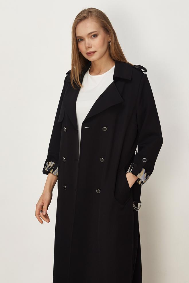 Hijab clothing BLACK BELTED TOPCOAT 11006 - ALVİNA