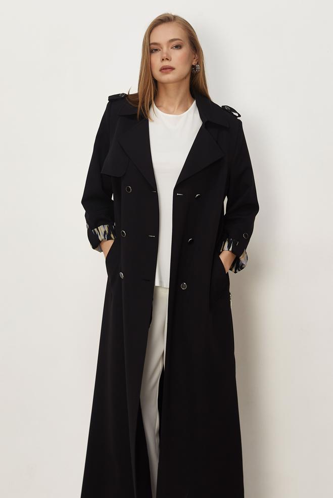 Hijab clothing BLACK BELTED TOPCOAT 11006 - ALVİNA