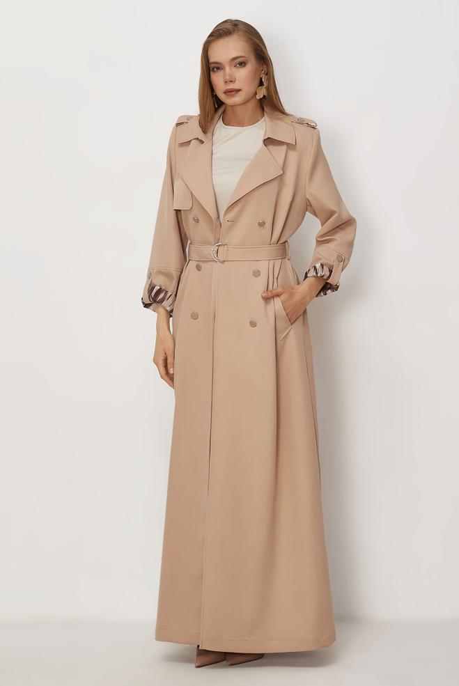 Hijab clothing BEIGE BELTED TOPCOAT 11006 - ALVİNA